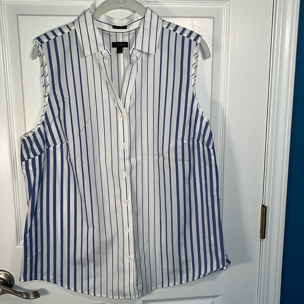 Blue and White Striped Sleeveless Top
